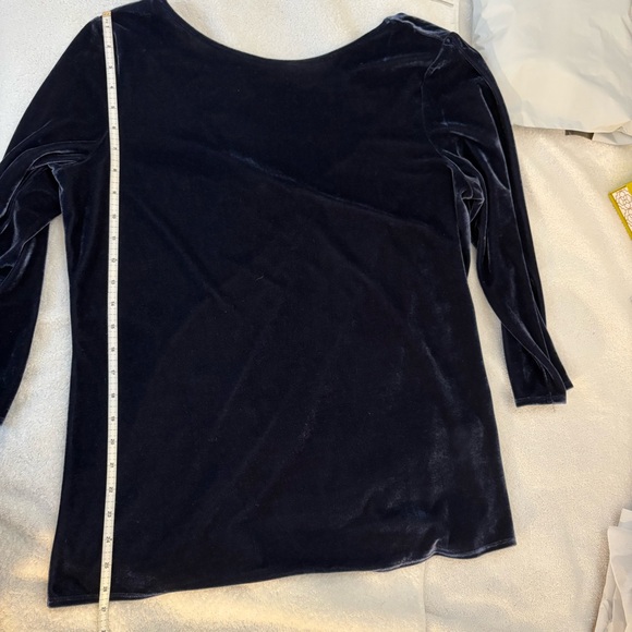Deep Blue Velvet 3/4 sleeve top scoop back holiday new years XL Banana Republic - Picture 7 of 9